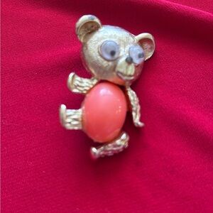 Gold and Pink Teddy Bear vintage pin.